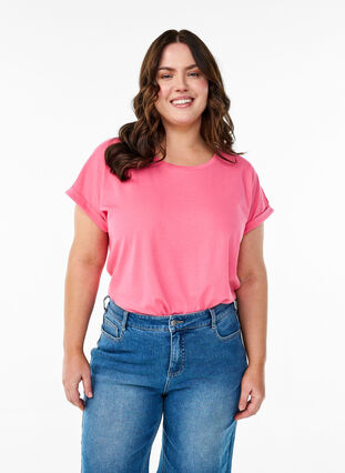 ZizziT-shirt met korte mouwen in een katoenmix, Roze, Model image number 0