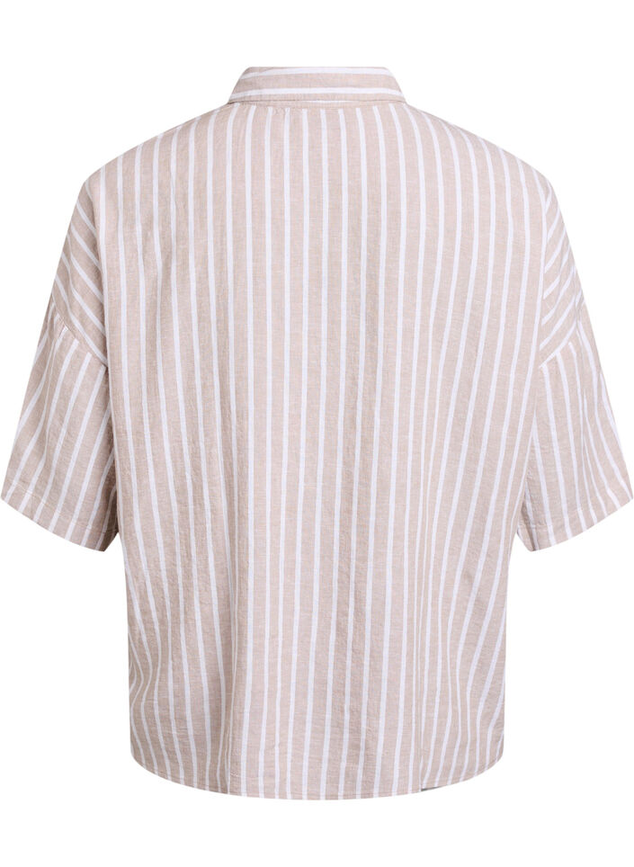 Shirt van linnen en viscose met strepen, S.Taupe White Stripe, Packshot