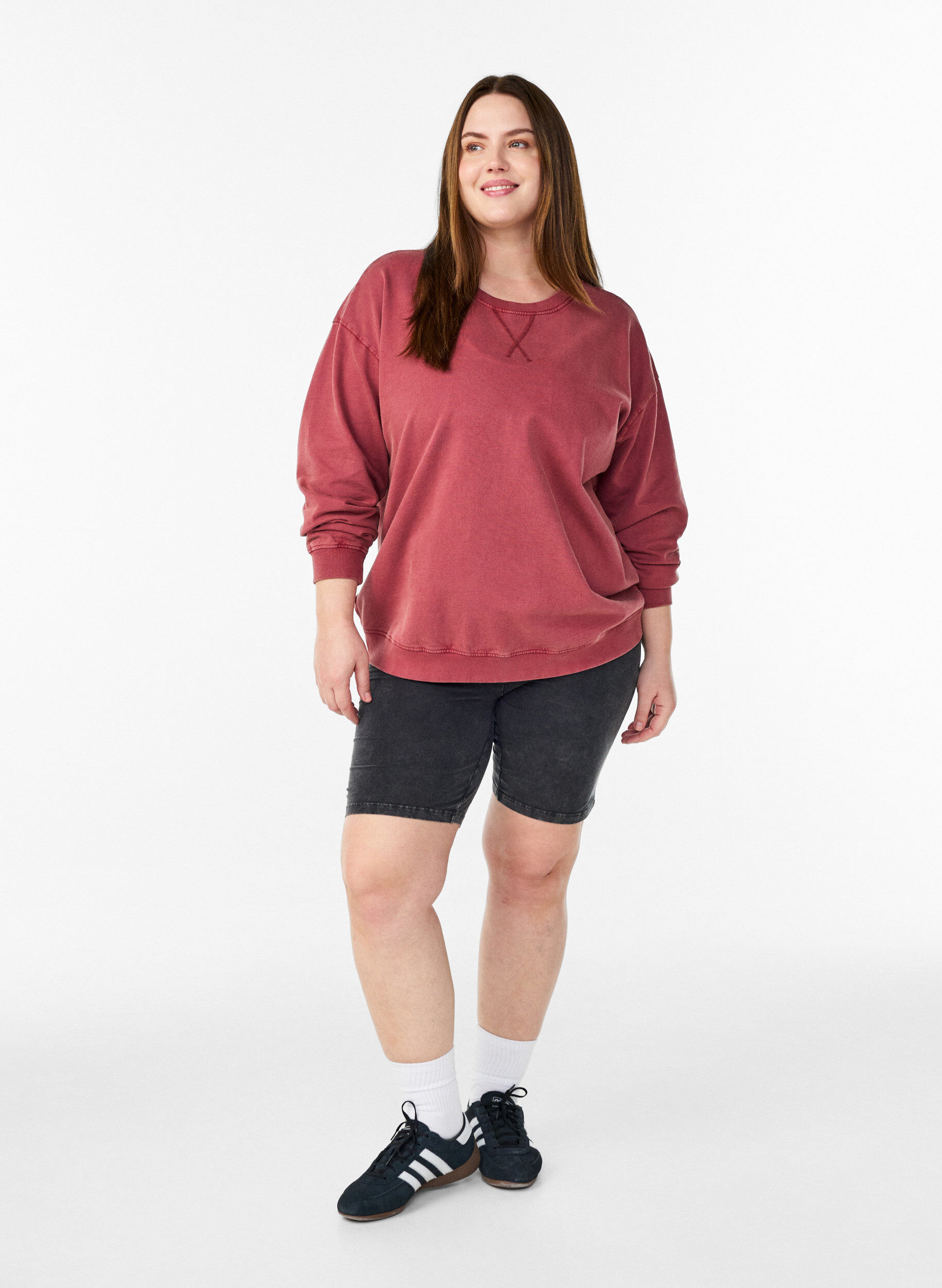 ZizziLosvallend sweatshirt met gewassen look, Rood, Model image number 1