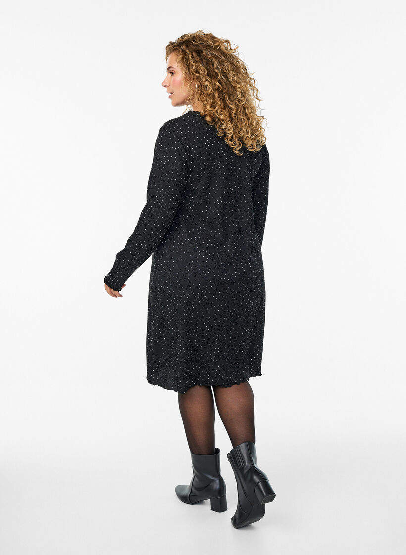 Jurk met strassteentjes en geschulpte randen, Black, Model