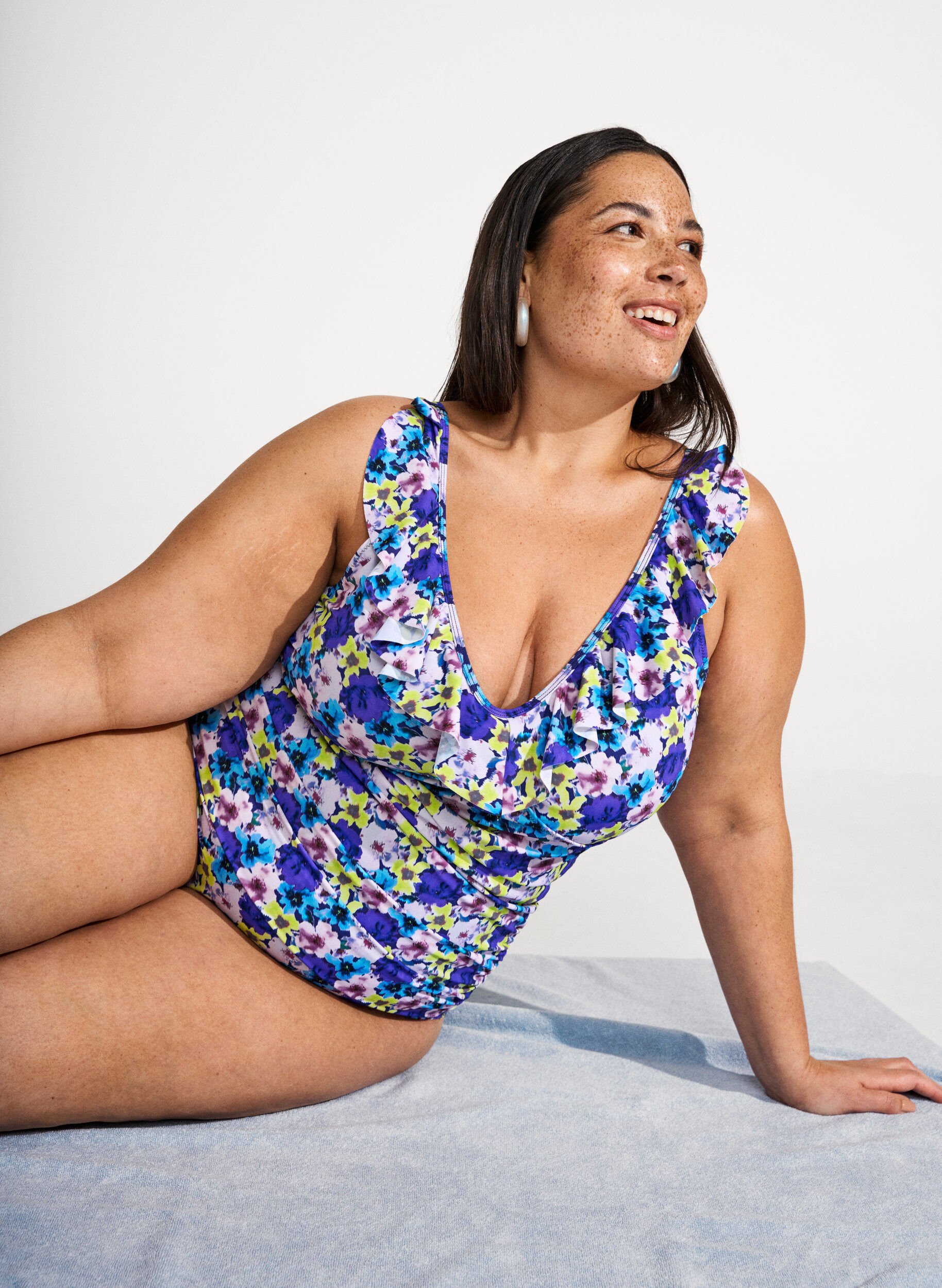 ZizziBloemenbadpak met ruches en afneembare pads, Paars, Image image number 0