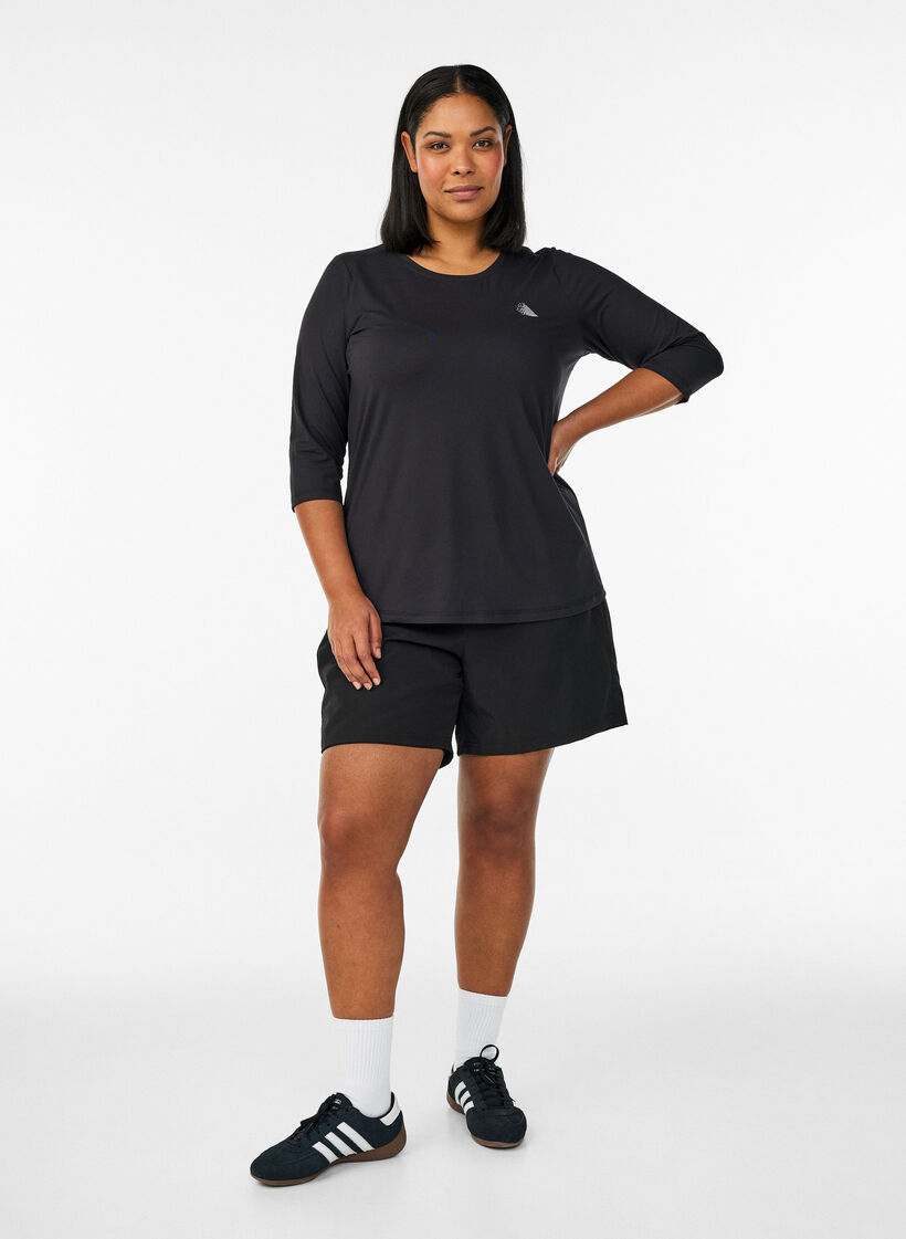 Sporttop met 3/4 mouwen, Zwart, Model image number 1