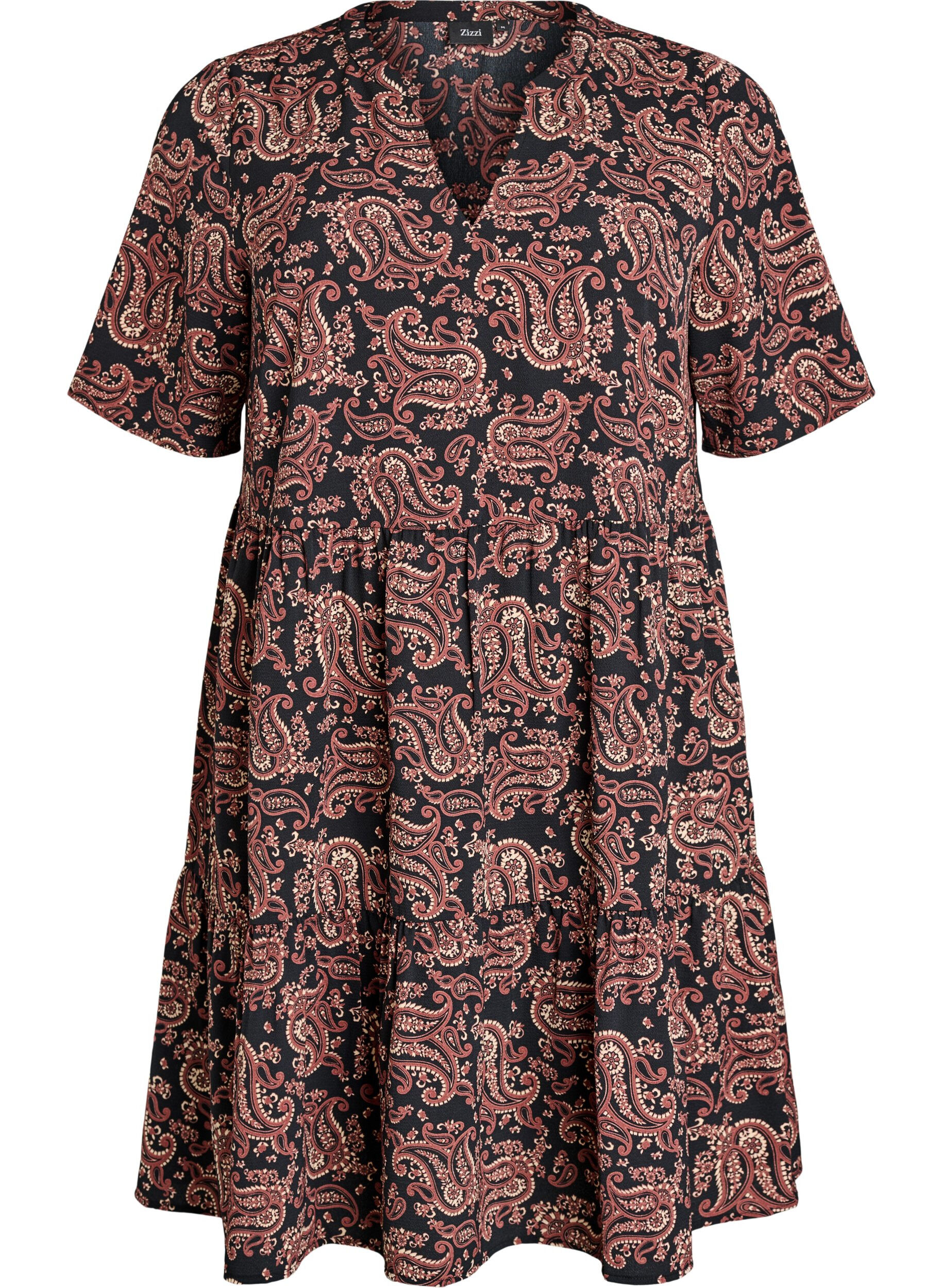 Jurk met korte mouwen, A-lijn en snijlijnen