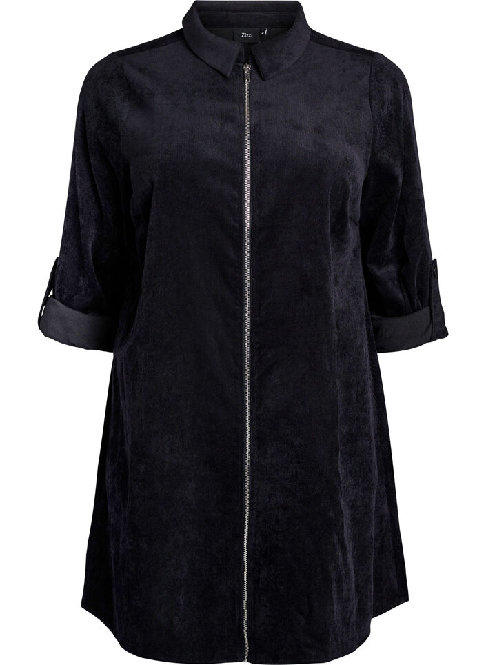 Fluwelen jurk met rits en 3/4 mouwen, Zwart, Packshot image number 0