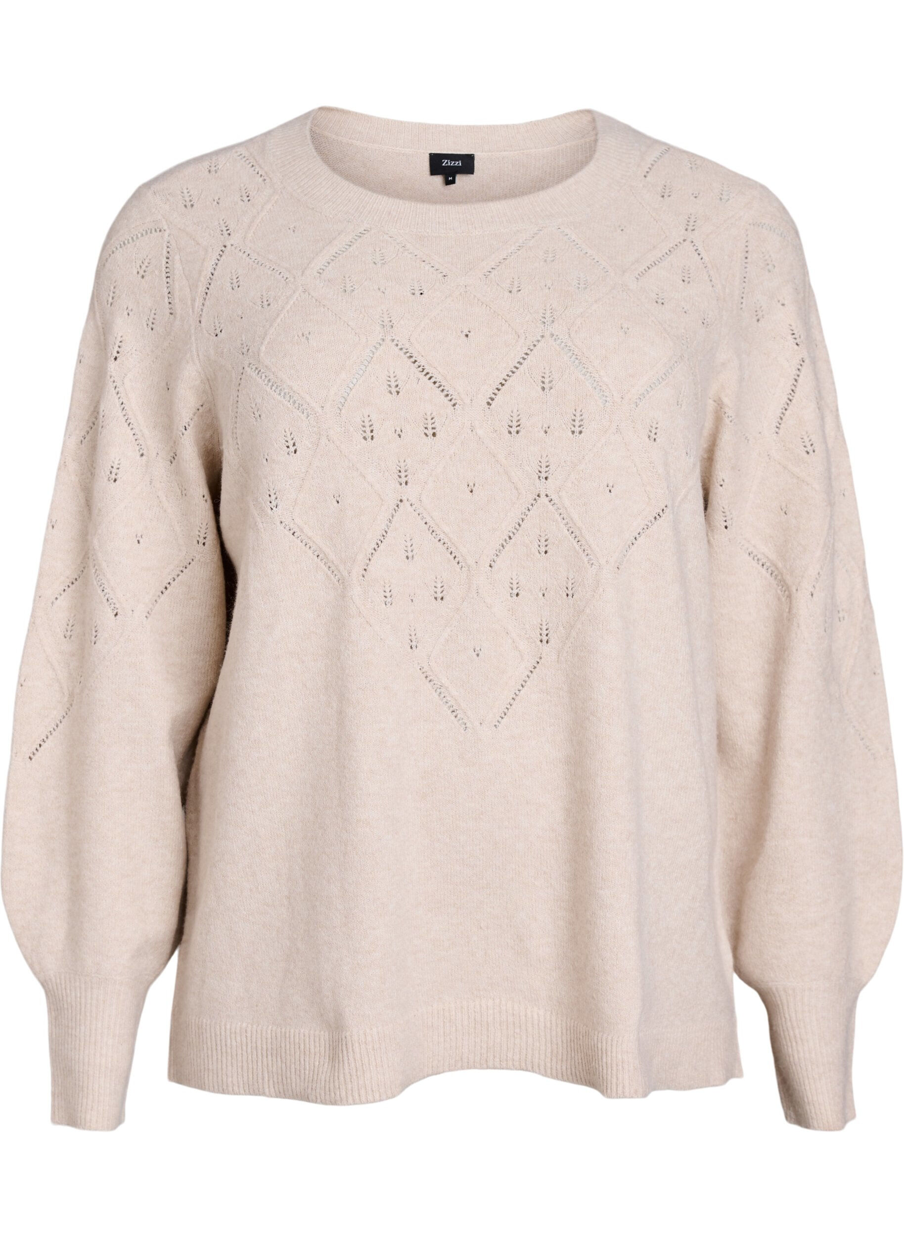 Gebreide top met opengewerkt patroon en ballonnen mouwen