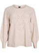 Gebreide top met opengewerkt patroon en ballonnen mouwen, Beige, Packshot image number 0