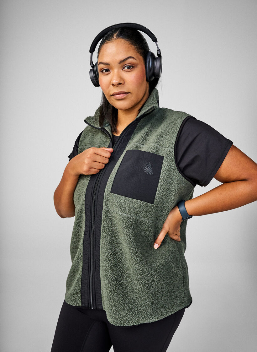 Sportieve teddy bodywarmer met zakken, Thyme, Image