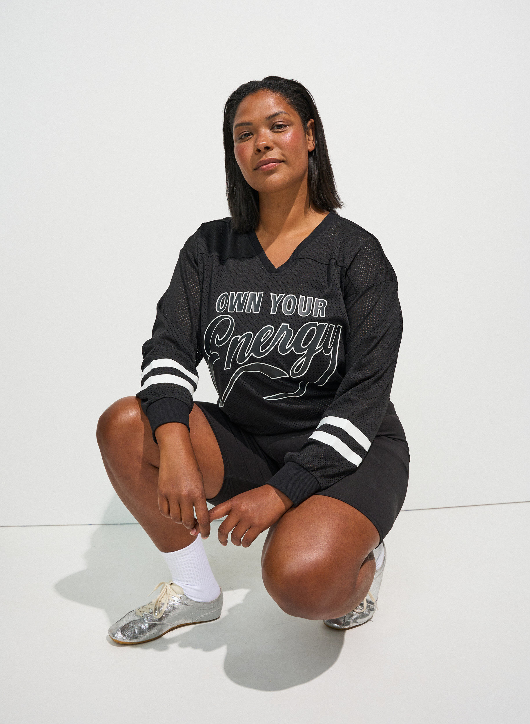 Sporty mesh-top met tekstprint