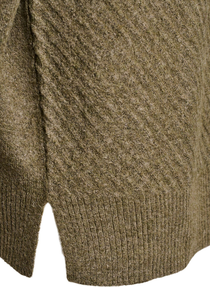 Gebreide blouse met V-vormig geribd patroon en zijsplitjes, Groen, Packshot image number 3