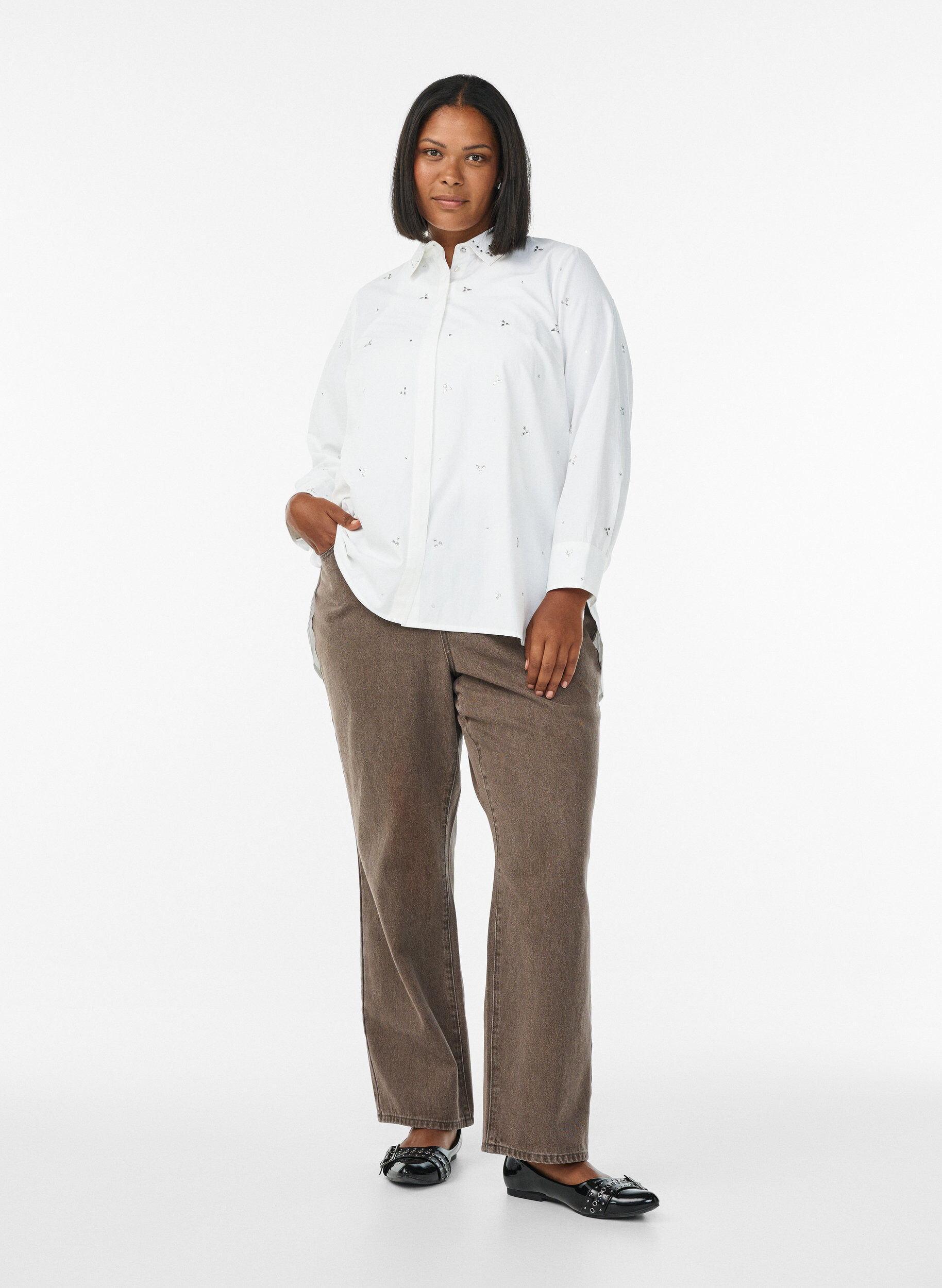 ZizziShirt met strassteentjes, Wit, Model image number 1