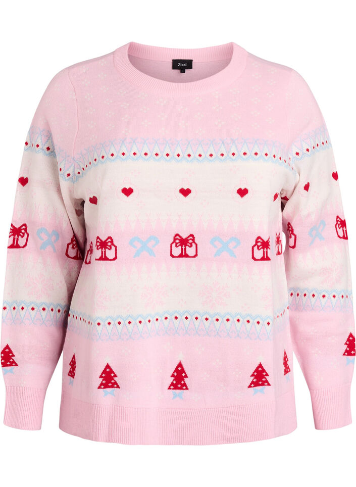 Gebreide blouse met kerstmotief, Roze, Packshot image number 0