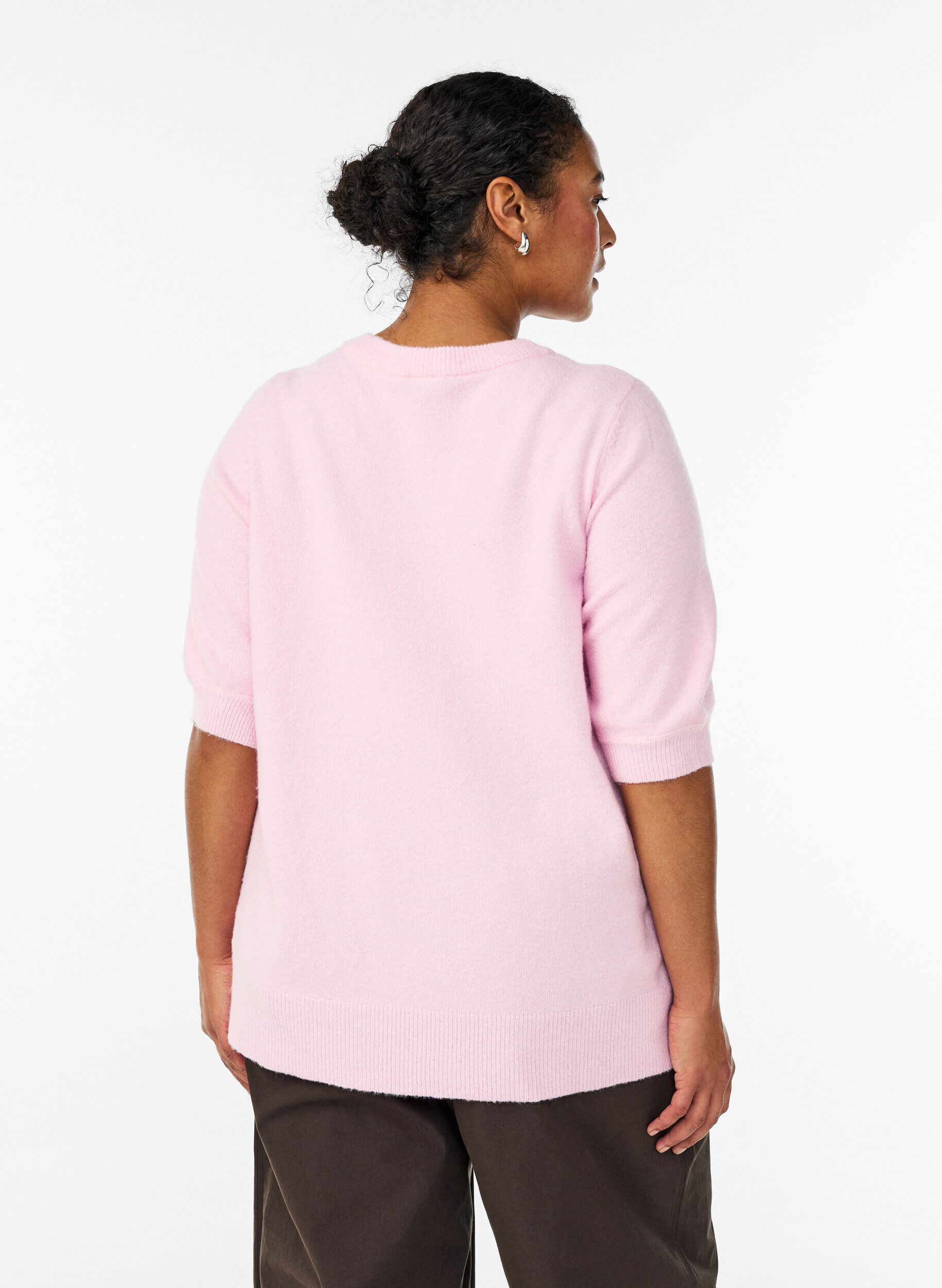 ZizziGebreide blouse met korte mouwen, Roze, Model image number 2