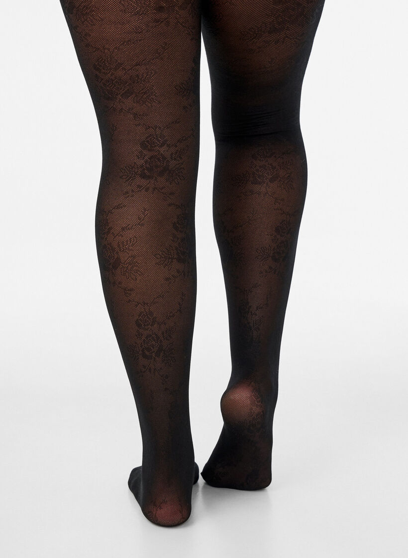 Panties met bloemenpatroon 30 denier, Zwart, Model image number 3