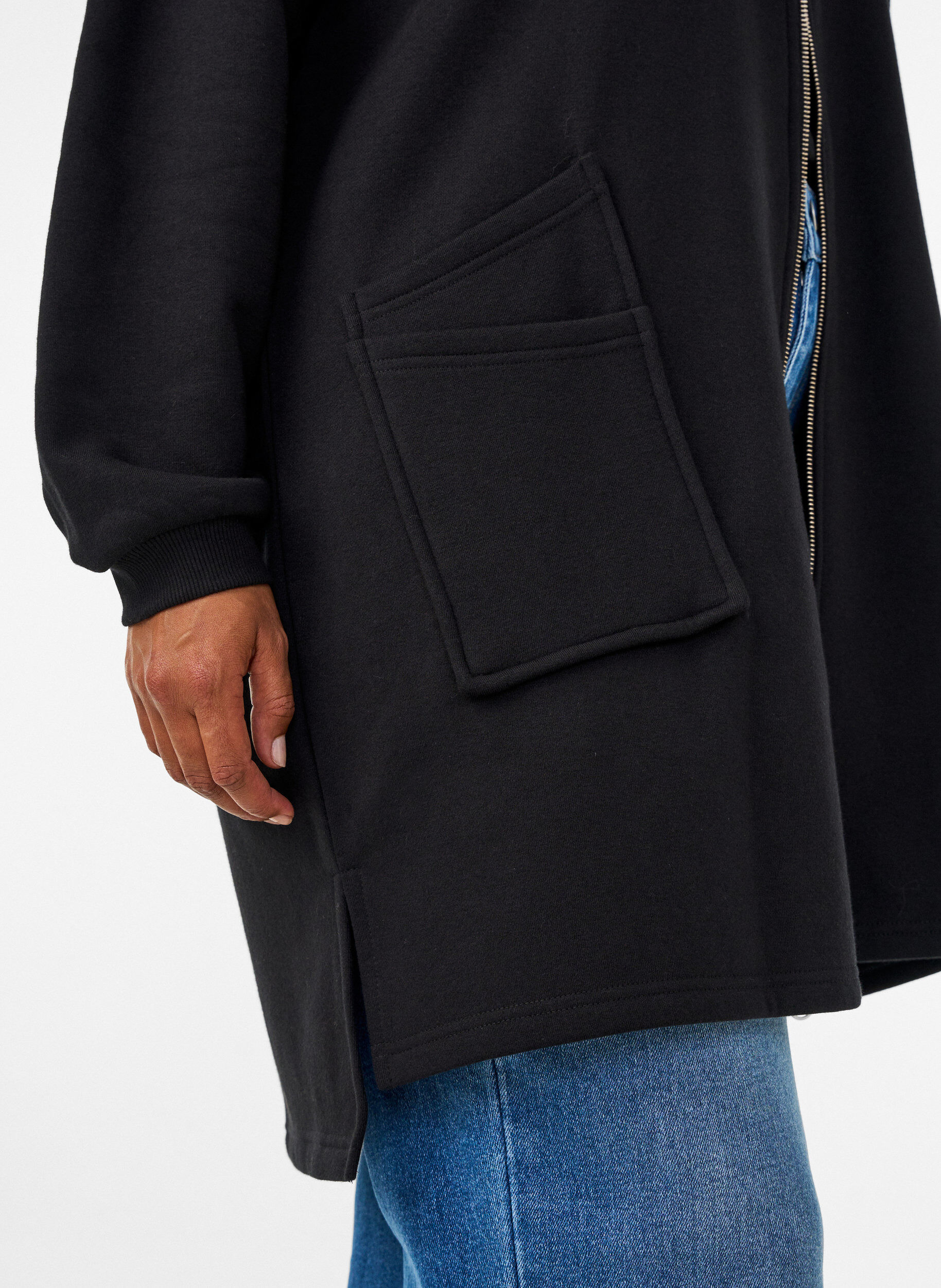 ZizziLang vest met capuchon en ritssluiting, Zwart, Model image number 3
