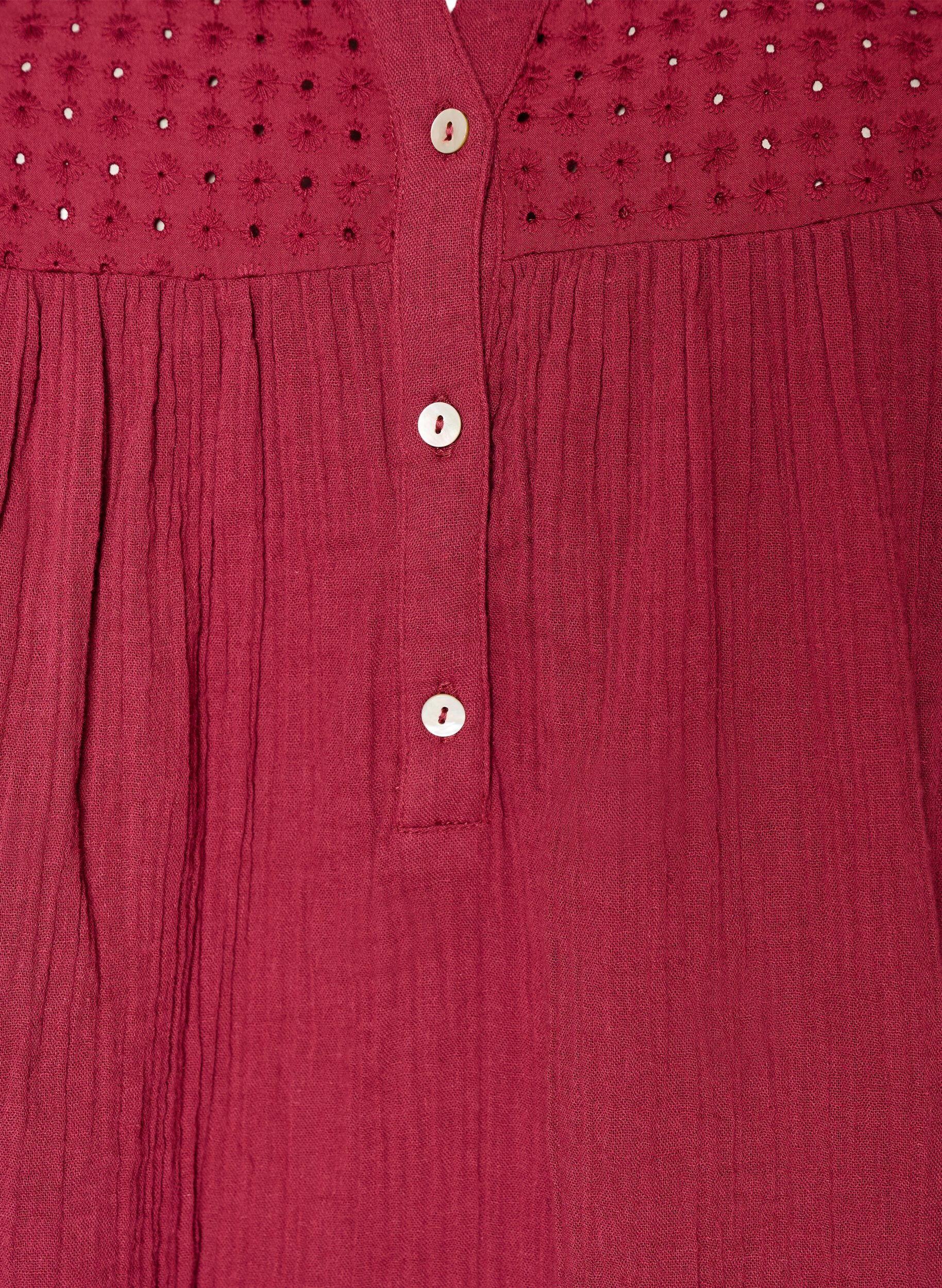 ZizziKatoenen mousseline tuniek met broderie anglaise, Rood, Packshot image number 2