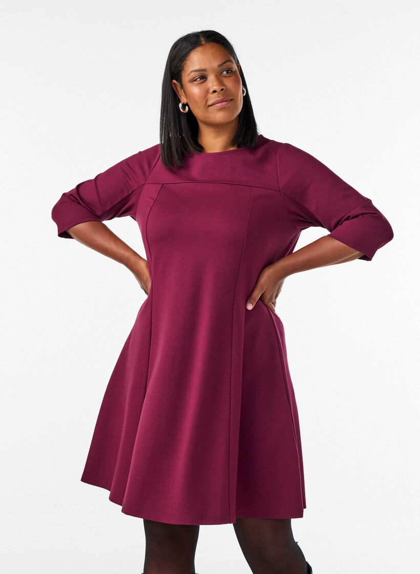 A-vorm jurk met 3/4-mouwen, Rood, Model image number 0
