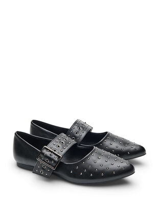 ZizziWide fit - Gepunte ballerina met gesp en studs, Black, Packshot image number 1