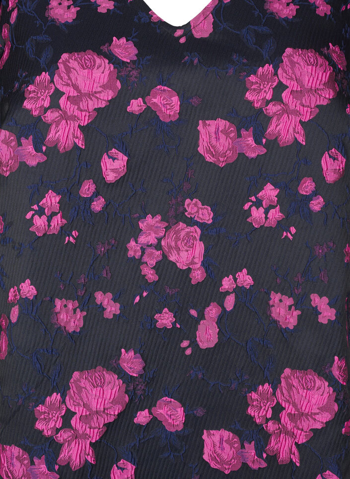 Korte jacquardjurk met lange mouwen, Black w. Red Rose, Packshot image number 2
