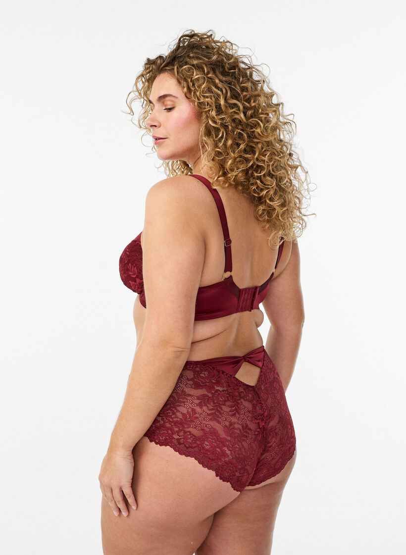 Panties met kant en een strikdetail aan de achterkant, Donker Bordeaux, Model image number 2