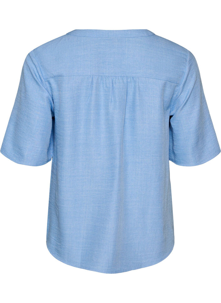 Overhemd blouse met V-hals en korte mouwen, Blauw, Packshot image number 1