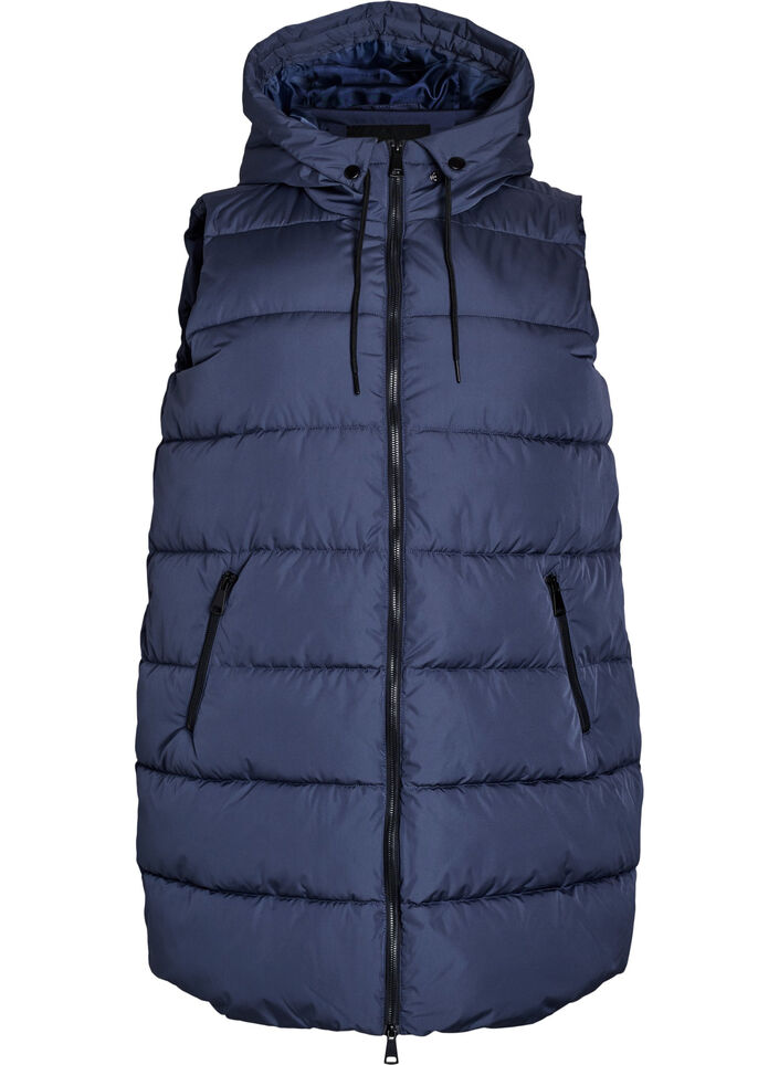 Lange vest met capuchon en zakken, Blauw, Packshot image number 0