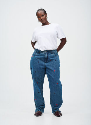 ZizziHigh waist Gemma jeans met geborduurde details, DB Hearts, Image image number 0