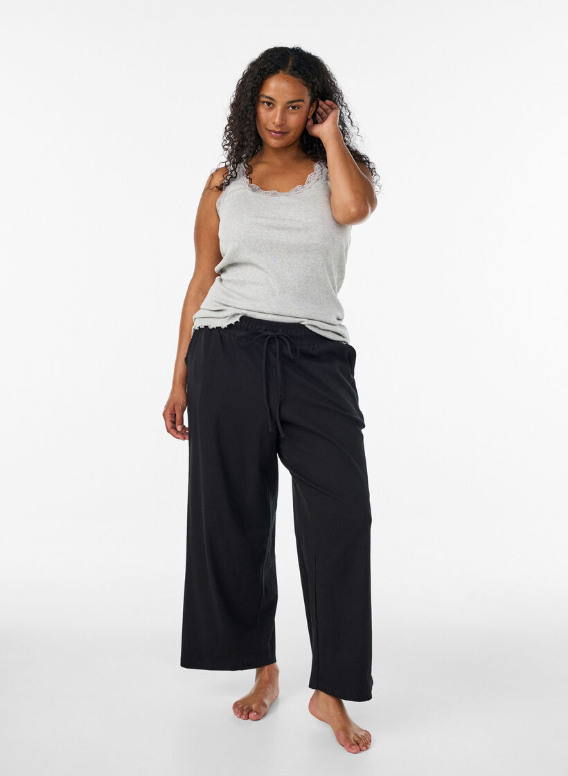 Geribde top met kanten afwerking, Grijs, Model image number 1