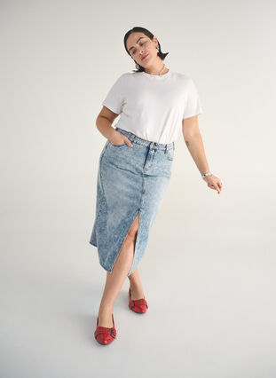 ZizziDenim maxi rok met een voorsplit, Blue Denim washed, Image image number 0