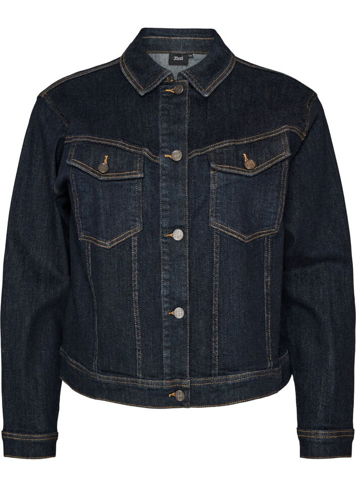Klassiek denimjack met contrasterend stiksel, Blauw, Packshot image number 0