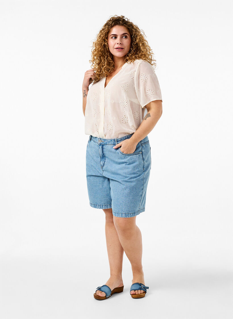 Overhemdblouse met korte mouwen en broderie anglaise, Antique White, Model image number 2