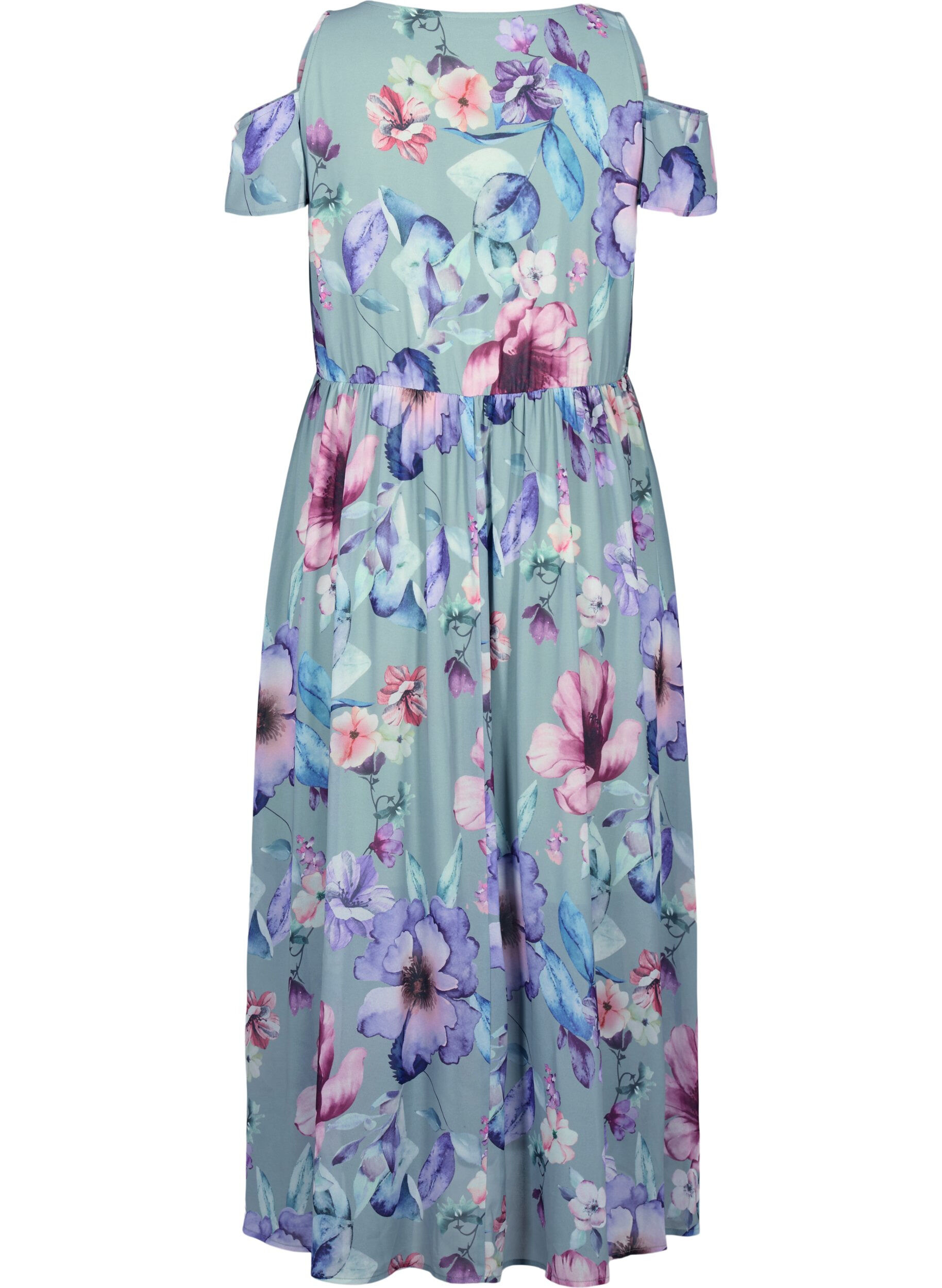 ZizziBloemige maxi-jurk met schouderdetail, Chinois Green AOP, Packshot image number 1