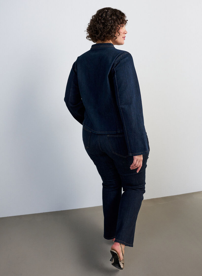 Strakzittend spijkerjack met ritssluiting, Blauw, Model image number 2