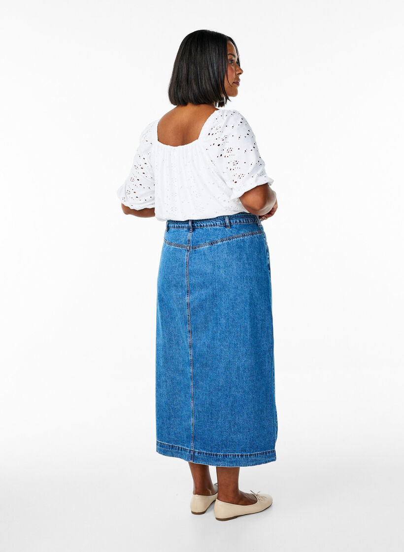 Denim maxirok met strikceintuur, Blue Denim, Model