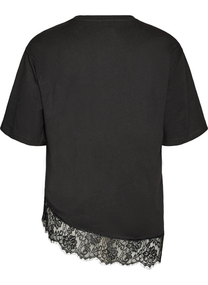 T-shirt met asymmetrische kanten zoom, Zwart, Packshot