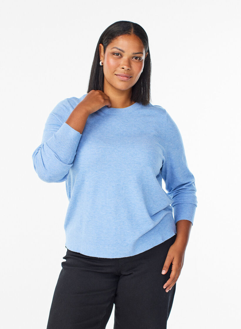 FLASH - Gebreide blouse met ronde hals, Blauw, Model image number 0