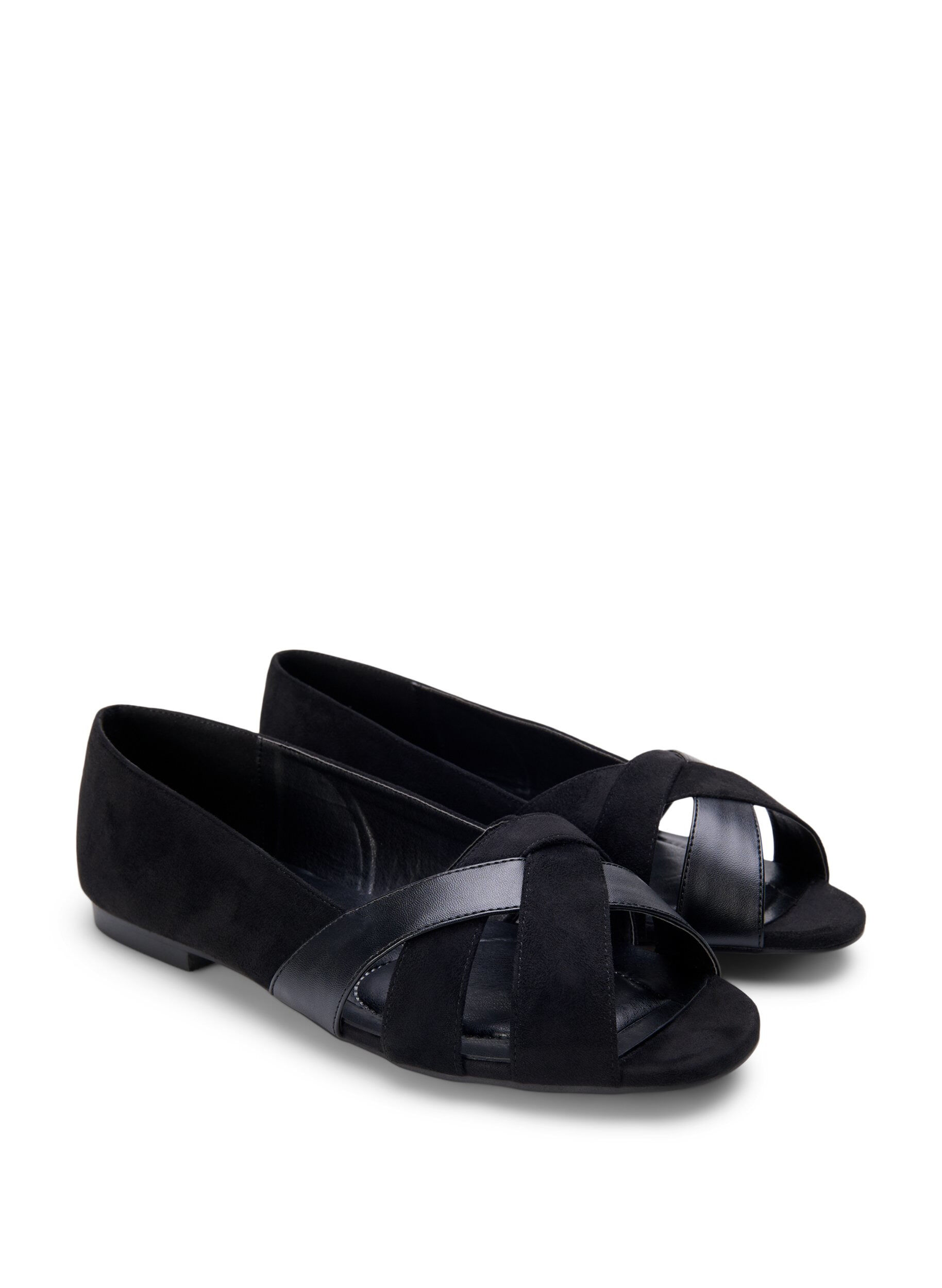 ZizziOpen ballerina flats met gekruiste bandjes, Zwart, Packshot image number 1
