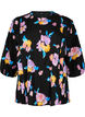 Gebloemde blouse met ronde hals en ritssluiting, Zwart, Packshot image number 0