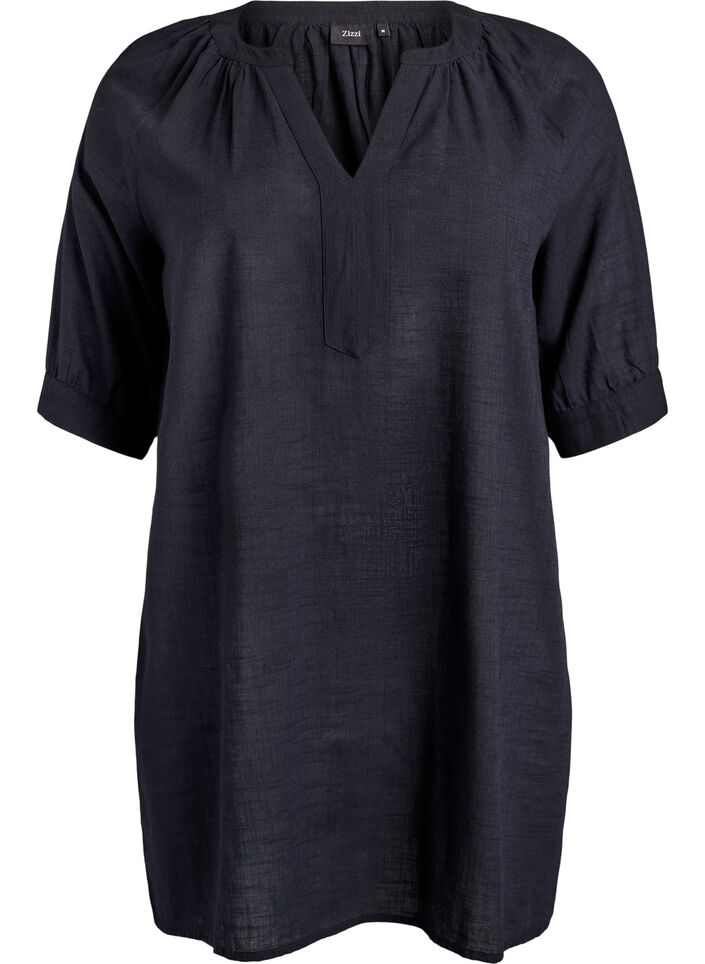 Tunique en coton avec un col en V, Noir, Packshot image number 0