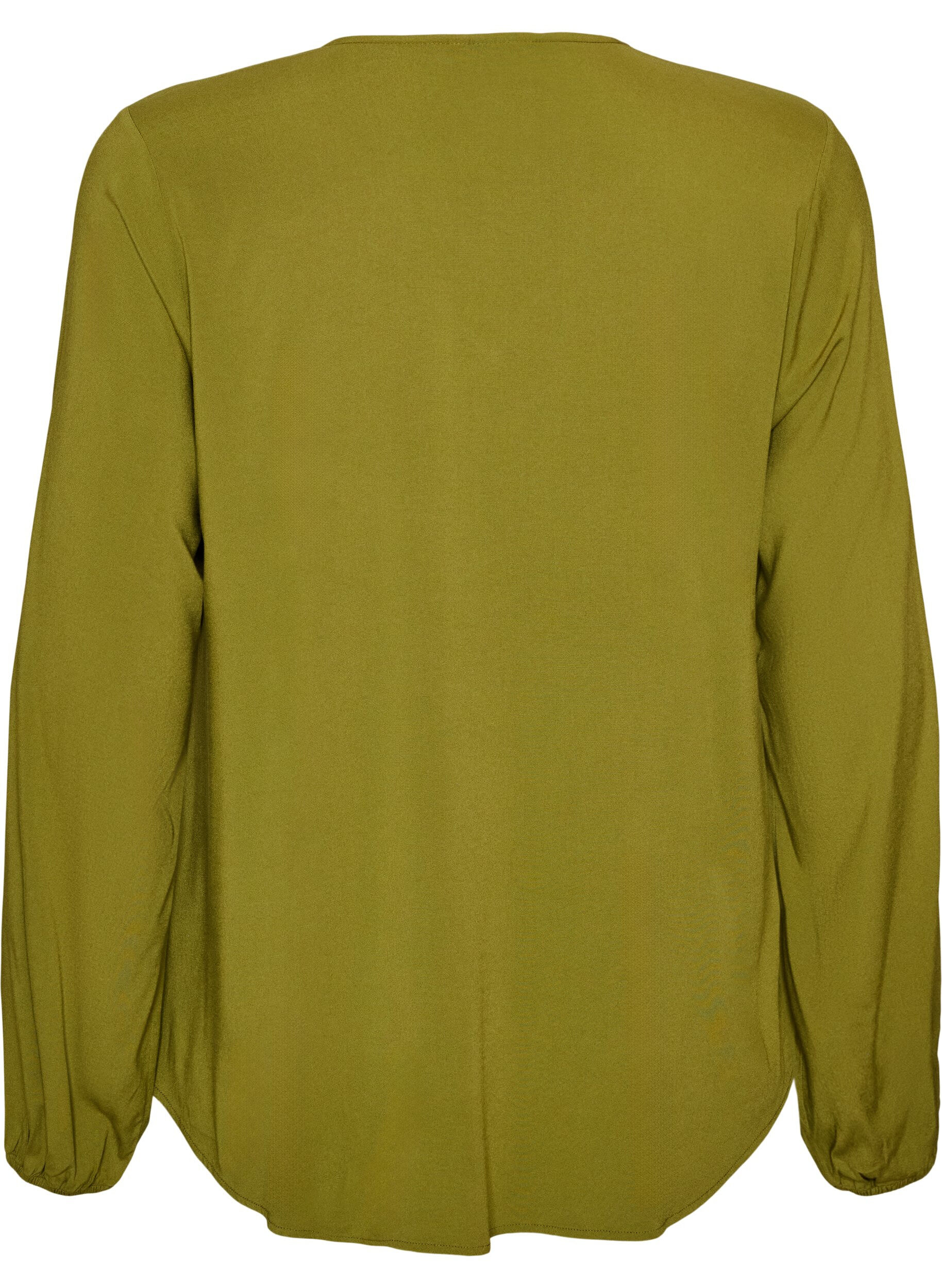ZizziViscose blouse met V-hals en lange mouwen, Groen, Packshot image number 1