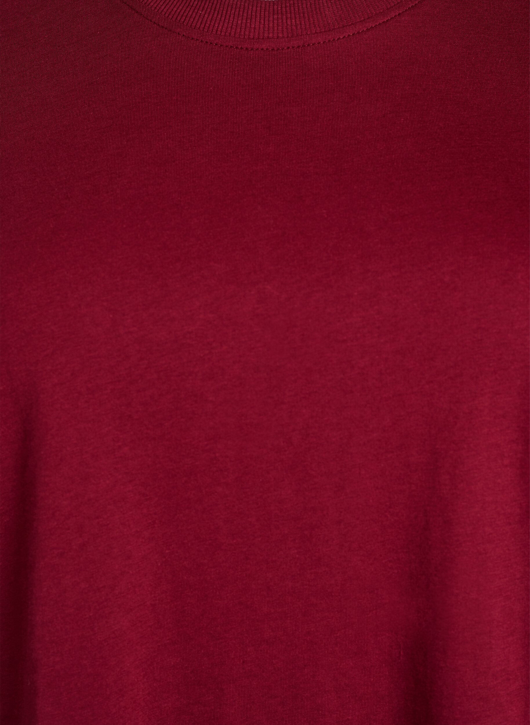 ZizziBasic katoenen T-shirt met ronde hals, Donker Bordeaux, Packshot image number 2