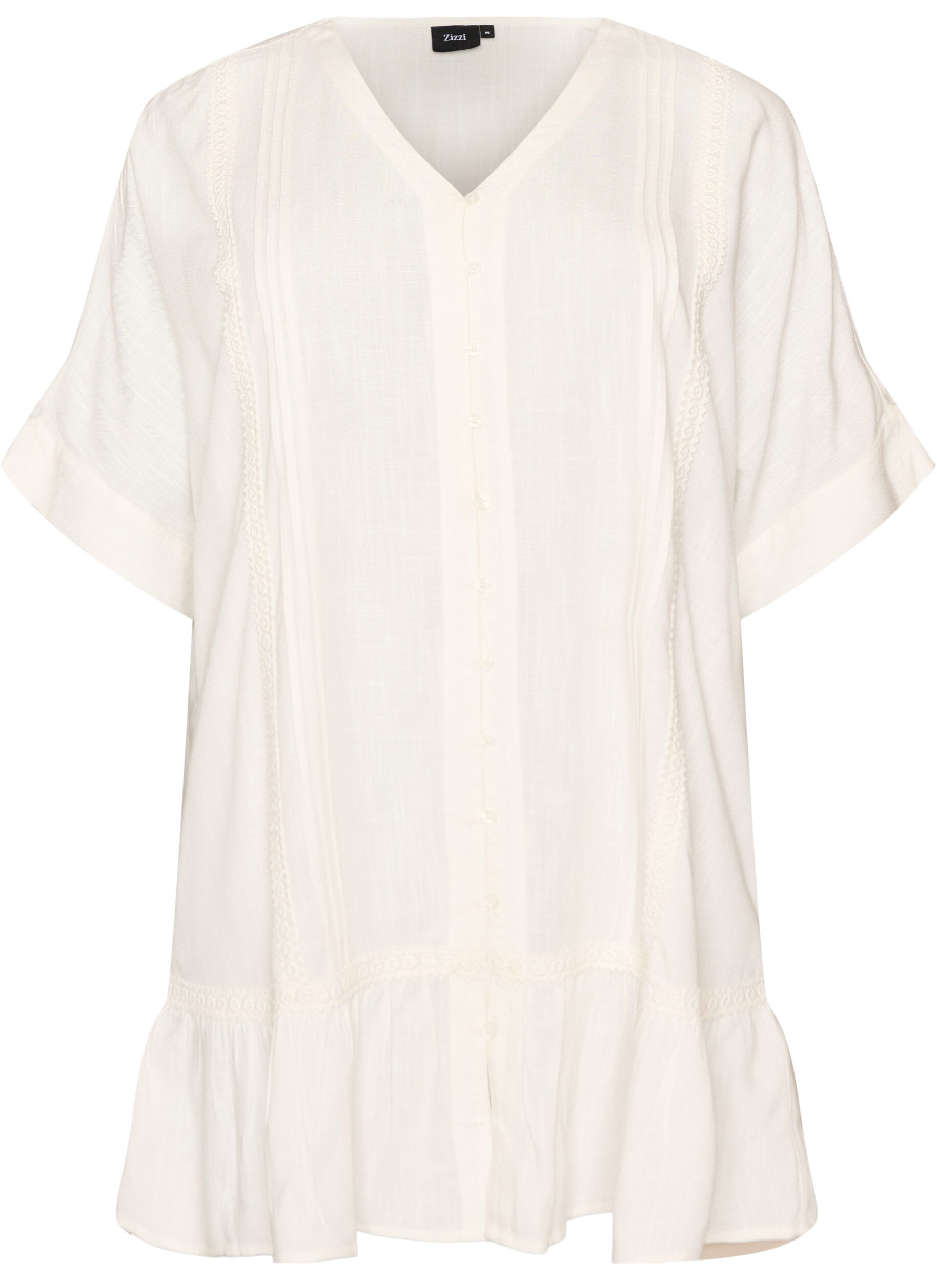 Viscose tuniek met knopen en rucherand