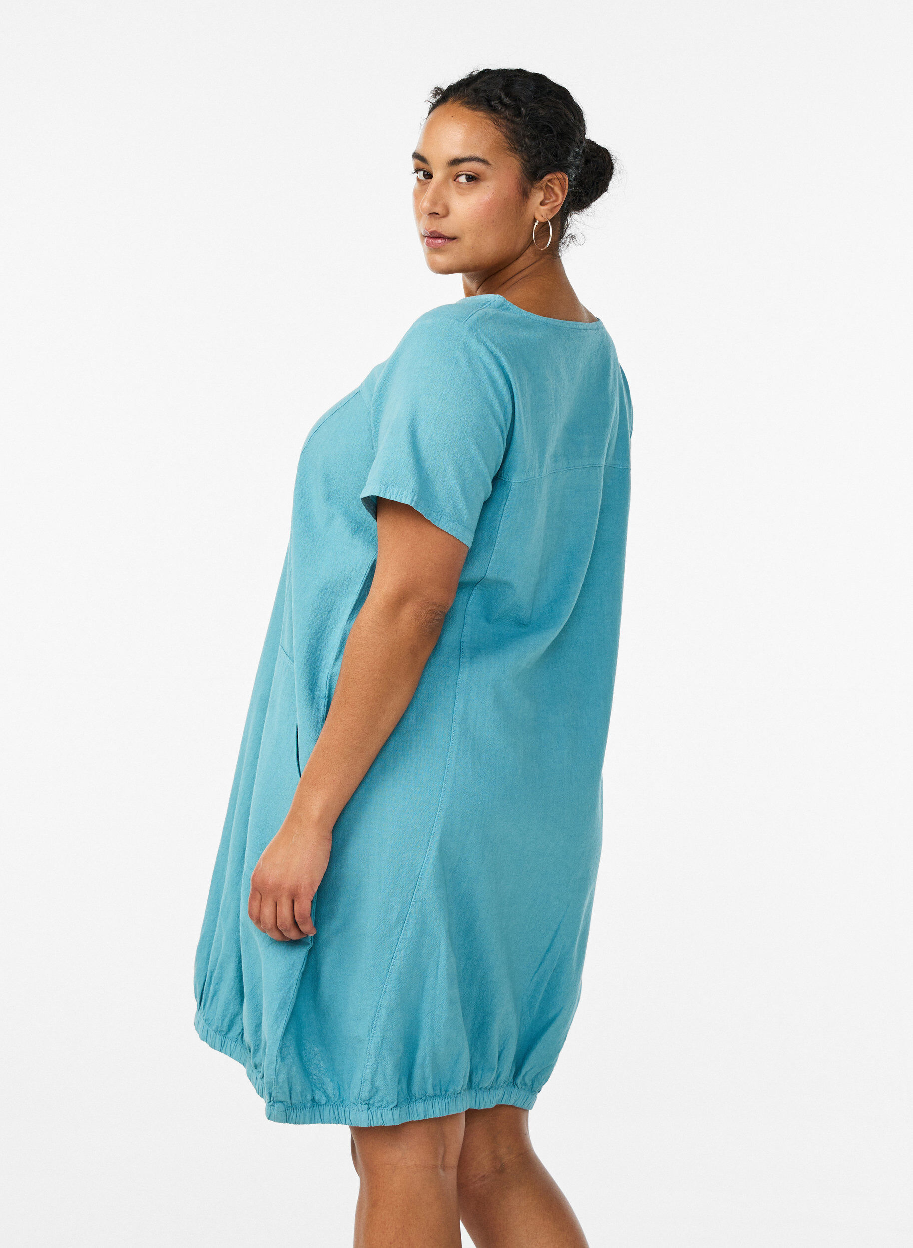 ZizziKatoenen jurk met korte mouwen, Blauw, Model image number 2