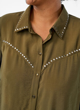 ZizziShirt met studs, Dark Olive, Model image number 2