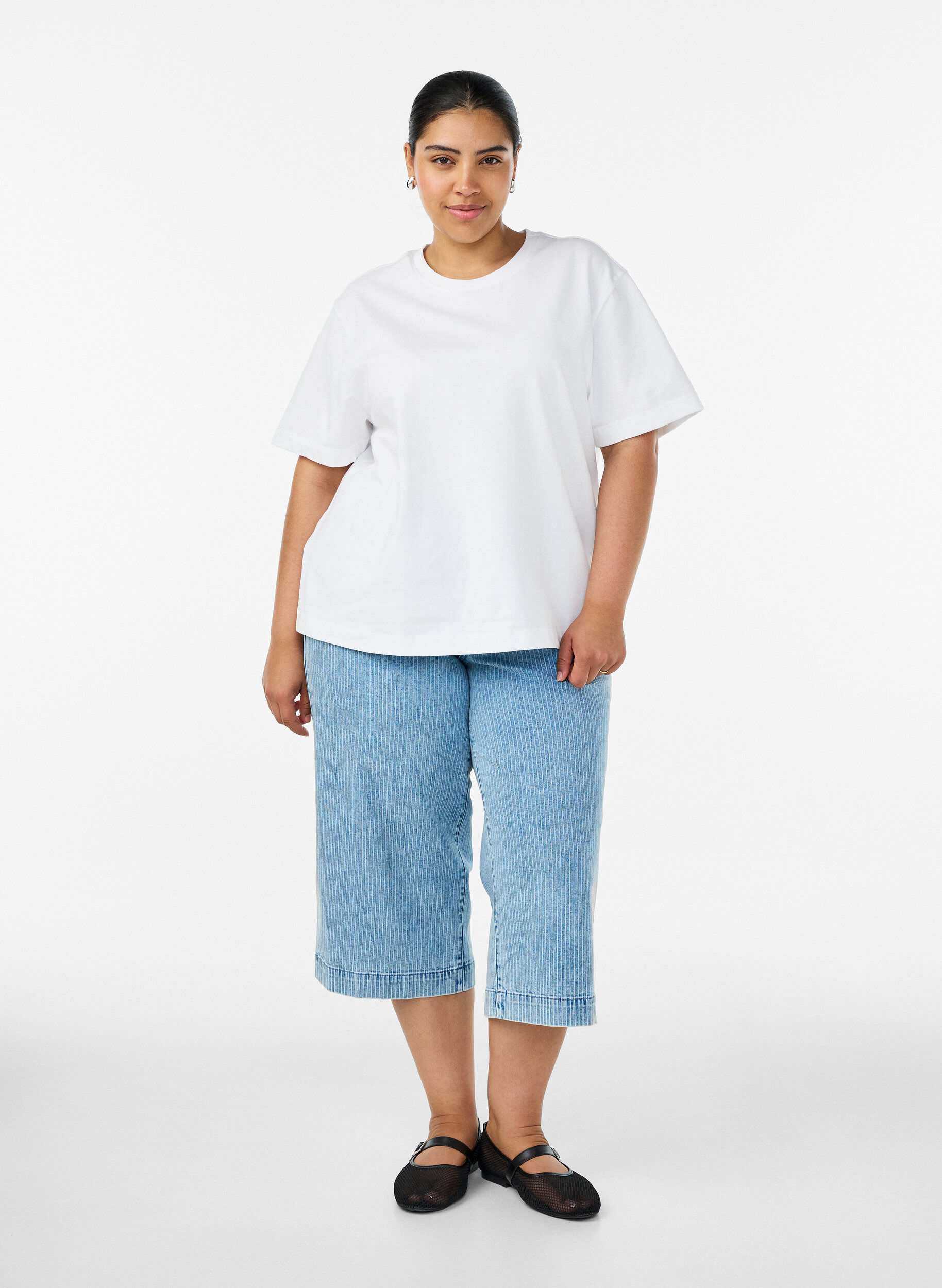 ZizziBoxy katoenen T-shirt, Wit, Model image number 1