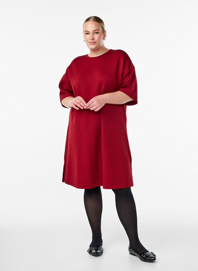 T-shirtjurk van jersey met zijsplitten, Rood, Model image number 1