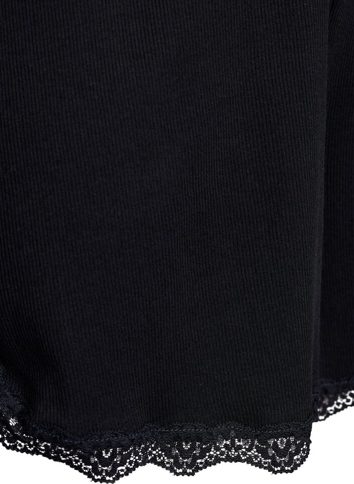 Lichte nachtshorts met ribde structuur en kanten afwerking, Zwart, Packshot image number 3
