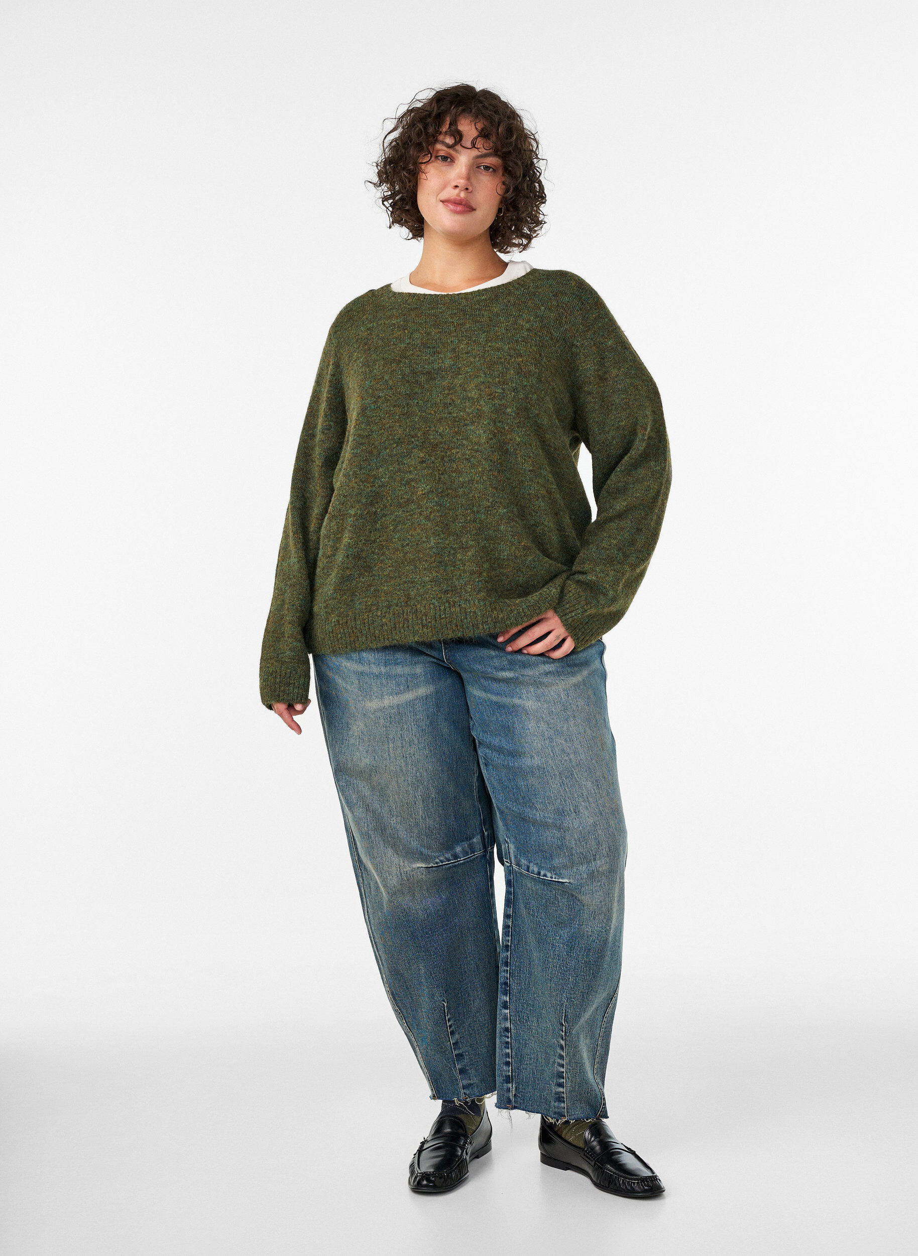 ZizziJumper met ronde hals en losse pasvorm, Groen, Model image number 1