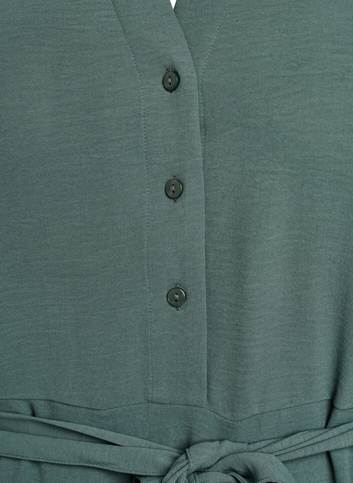 Midi overhemdjurk met strikceintuur, Groen, Packshot image number 2