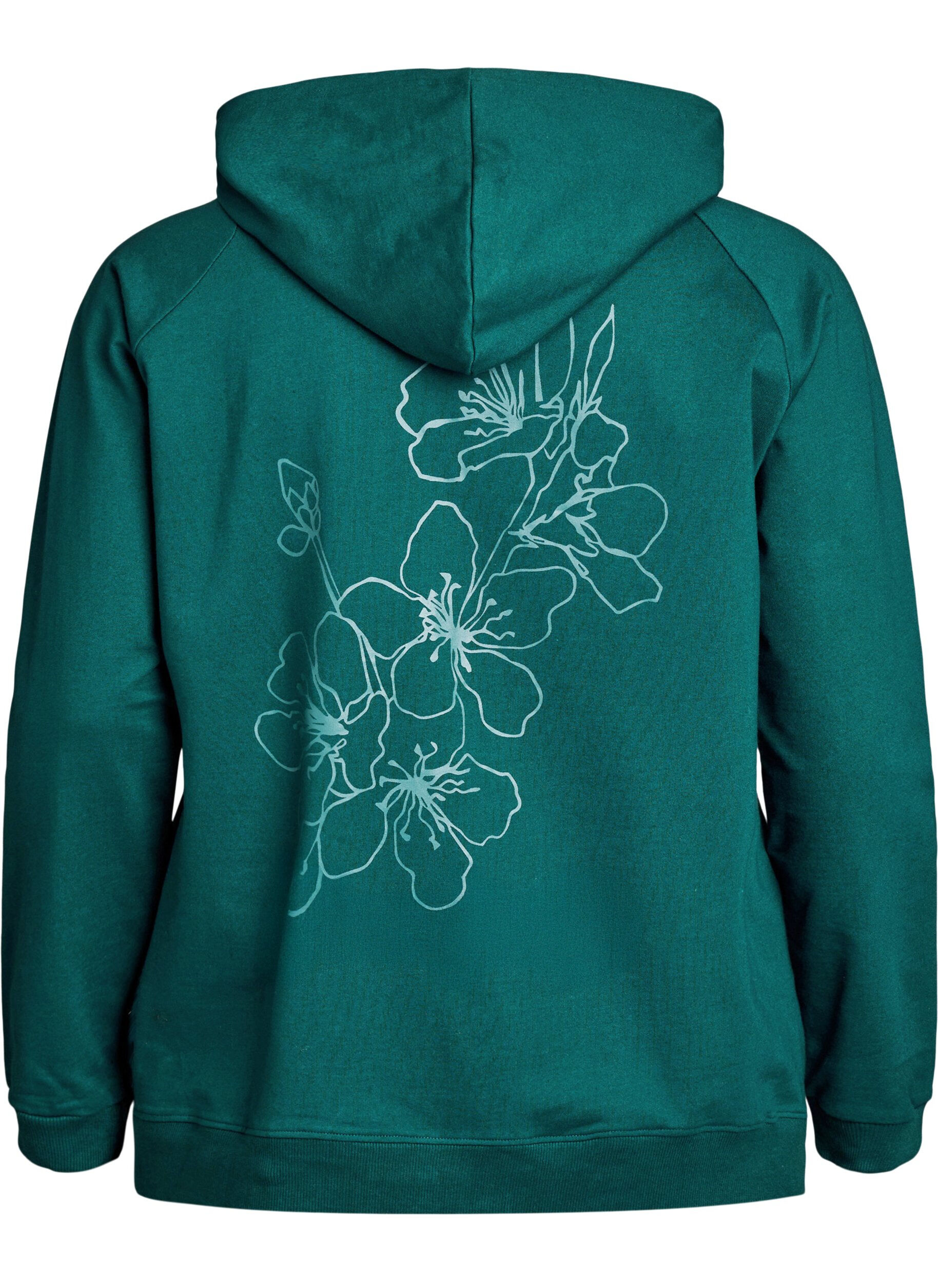 ZizziHoodie met ritssluiting en achterkant print, Groen, Packshot image number 1