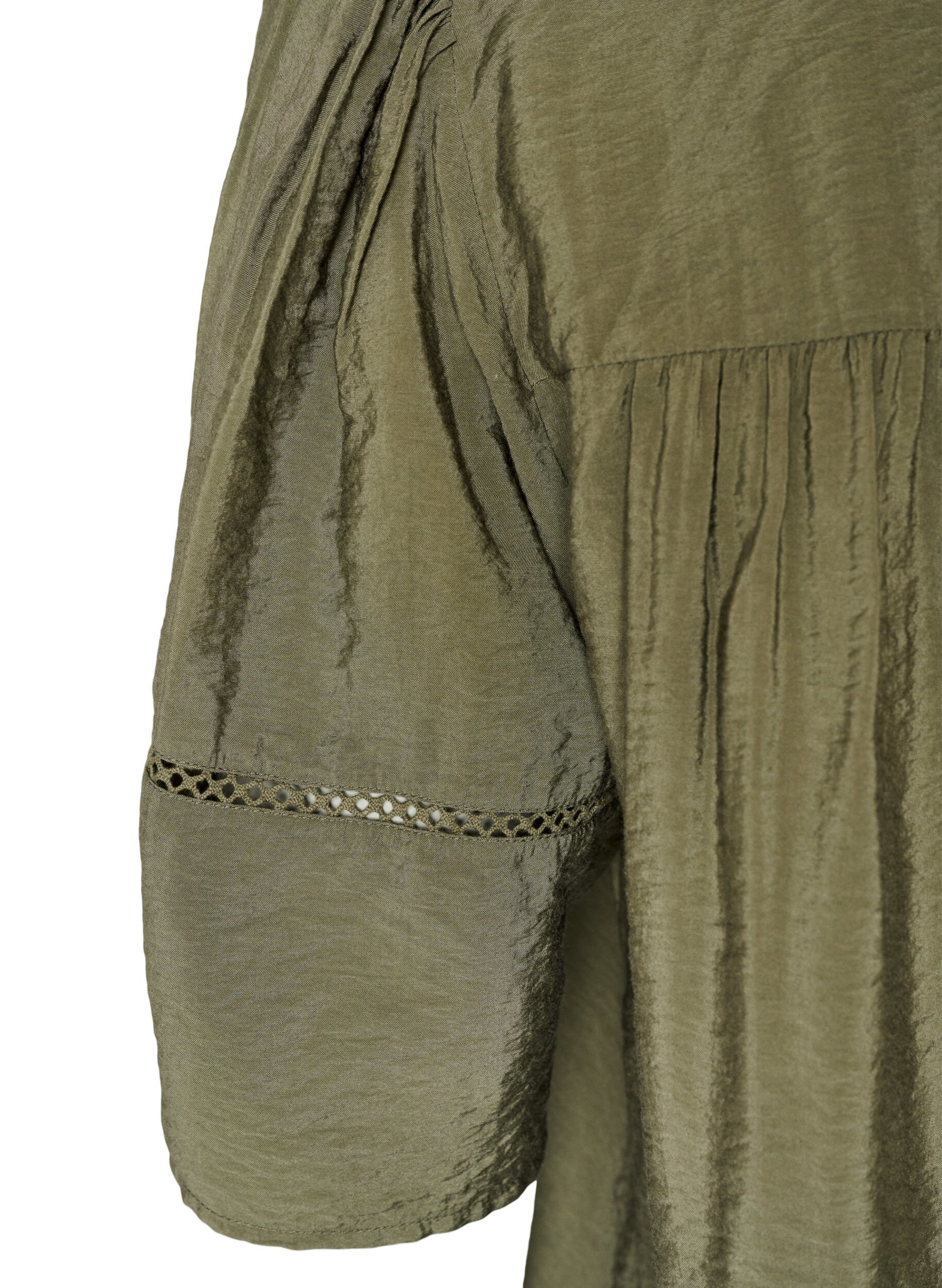 ZizziViscose blouse met plooien en balloneffect, Groen, Packshot image number 3